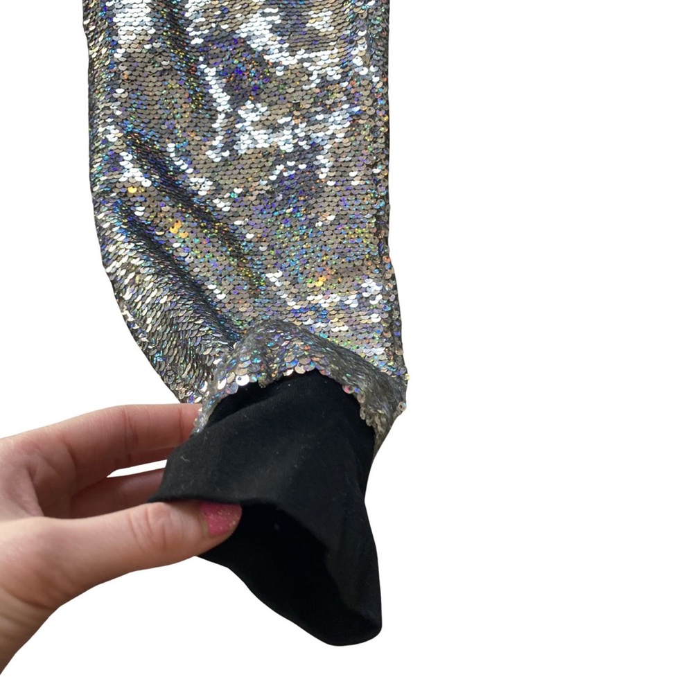 Women Sequin Holographic Sweatpant Size XS Rainbow Silver Jogger Pant Festival - Picture 7 of 15